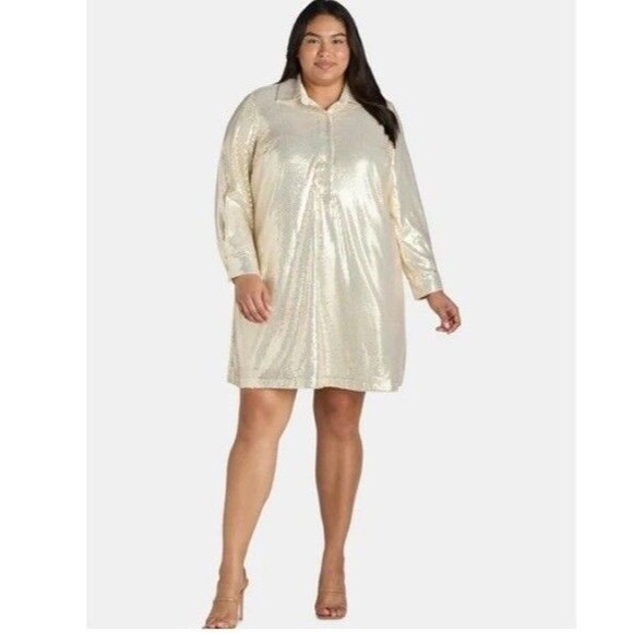 Terra Sky 0X Women’s 14 Sequin Shirt Dress - Picture 1 of 7